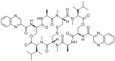 CAS#: 10382-35-1, N-[3,11,13,16,24,26-Hexamethyl-4,17-Bis(3-Methylbutan-2-Yl)-2,5,9,12,15,18,22,25-Octaoxo-8-(Quinoxaline-2-Carbonylamino)-6,19-Dioxa-28,29-Dithia-3,10,13,16,23,26-Hexazabicyclo[12.12.4]Triacontan-21-Yl]Quinoxaline-2-Carboxamide