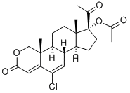 CAS 登录号：105149-00-6， 17-alpha-乙酰氧基-6-氯-2-氧杂-4,6-孕甾二烯-3,20-二酮