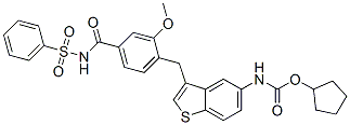 CAS#: 107786-74-3, Cyclopentyl N-[3-[[2-Methoxy-4-(Phenylsulfonylcarbamoyl)Phenyl]Methyl]-1-Benzothiophen-5-Yl]Carbamate
