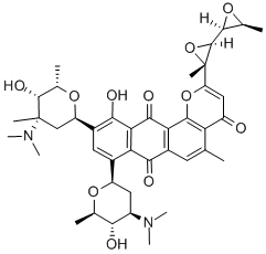 CAS#: 11048-97-8, 10-(4-Dimethylamino-5-Hydroxy-4,6-Dimethyloxan-2-Yl)-8-(4-Dimethylamino-5-Hydroxy-6-Methyloxan-2-Yl)-11-Hydroxy-5-Methyl-2-[2-Methyl-3-(3-Methyloxiran-2-Yl)Oxiran-2-Yl]Naphtho[2,3-h]Chromene-4,7,12-Trione