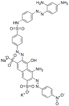 CAS 登录号：112484-44-3， (3E)-5-氨基-3-[[4-[[4-(2,4-二氨基苯基)偶氮苯基]氨基磺酰基]苯基]亚肼基]-6-(4-硝基苯基)偶氮-4-氧代萘-2,7-二磺酸