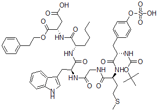 CAS 登录号：113282-22-7， N-(N-(N-(N-(N-(N-((1,1-二甲基乙氧基)羰基)-O-磺基-L-酪氨酰)-L-蛋氨酰)甘氨酰)-L-色氨酰)-L-正亮氨酰)-L-天冬氨酸 1-(2-苯基乙基)酯