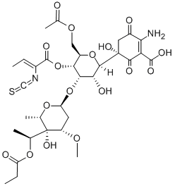 CAS#: 113603-73-9, 5-[6-(Acetyloxymethyl)-3-Hydroxy-4-[5-Hydroxy-4-Methoxy-6-Methyl-5-(1-Propanoyloxyethyl)Oxan-2-Yl]Oxy-5-[(E)-2-Isothiocyanatobut-2-Enoyl]Oxyoxan-2-Yl]-2-Amino-5-Hydroxy-3,6-Dioxocyclohexene-1-Carboxylic Acid