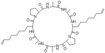 CAS 登录号：115042-89-2， 环(丙氨酰-丙氨酰-2-氨基-9-癸烯酸-脯氨酰)(2)