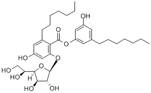 CAS#: 120634-86-8, (3-Heptyl-5-Hydroxyphenyl) 2-[(2S,3R,4R)-5-[(1R)-1,2-Dihydroxyethyl]-3,4-Dihydroxyoxolan-2-Yl]Oxy-6-Heptyl-4-Hydroxybenzoate