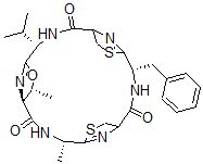 CAS 登录号：120853-13-6， (4S-(4R*,7S*,8R*,11R*,18R*))-7,11-二甲基-4-(1-甲基乙基)-18-(苯基甲基)-6-氧杂-13,20-二硫杂-3,10,17,22,23,24-六氮杂四环(17.2.1.15,8.112,15)二十四-5(24),12(23),19(22)-三烯-2,9,16-三酮