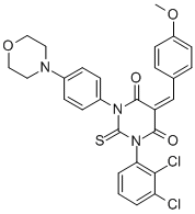 CAS 登录号：121608-26-2， (5Z)-1-(2,3-二氯苯基)-5-[(4-甲氧基苯基)亚甲基]-3-(4-吗啉-4-基苯基)-2-硫代-1,3-二嗪农-4,6-二酮