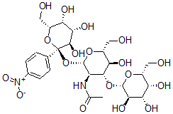 CAS 登录号：124098-14-2， 4-硝基苯基 O-beta-D-吡喃半乳糖基-(1-4)-O-2-(乙酰氨基)-2-脱氧-beta-D-吡喃葡萄糖基-(1-3)-beta-D-吡喃半乳糖苷