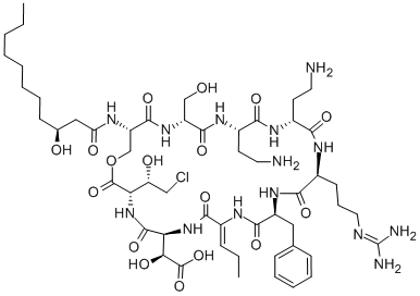 CAS#: 124888-22-8, 2-[(9Z)-18,21-Bis(2-Aminoethyl)-3-(2-Chloro-1-Hydroxyethyl)-15-[3-(Diaminomethylideneamino)Propyl]-24-(Hydroxymethyl)-27-(3-Hydroxyundecanoylamino)-2,5,8,11,14,17,20,23,26-Nonaoxo-12-(Phenylmethyl)-9-Propylidene-1-Oxa-4,7,10,13,16,19,22,25-Octazacyclooctacos-6-Yl]-2-Hydroxyacetic Acid