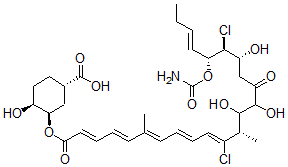 CAS#: 126518-41-0, (1S,3R,4S)-3-[(2E,4E,6E,8E,10Z,12S,17R,18S,19R,20E)-19-Carbamoyloxy-11,18-Dichloro-13,14,17-Trihydroxy-6,12-Dimethyl-15-Oxotricosa-2,4,6,8,10,20-Hexaenoyl]Oxy-4-Hydroxycyclohexane-1-Carboxylic Acid