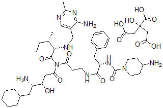 CAS#: 126722-78-9, 5-(4-Aminopiperidyl-1-carbonyl)-L-2,6-phe-beta-ala-(4S-amino-3S-hydroxy-5-cyclohexyl)-pentancarbonyl-L-ile-aminomethyl-4-amino-2-methylpyrimidine citrate