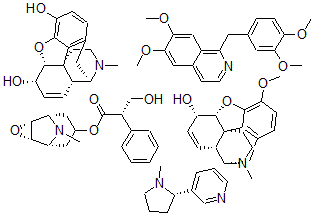 CAS#: 127060-78-0, (5alpha,6alpha,14alpha)-7,8-Didehydro-4,5-Epoxy-17-Methyl-Morphinan-3,6-Diol Mixt. With (5alpha,6alpha,14alpha)-7,8-Didehydro-4,5-Epoxy-3-Methoxy-17-Methylmorphinan-6-Ol 1-((3,4-Dimethoxyphenyl)Methyl)-6,7-Dimethoxyisoquinoline (7(S)-(1alpha,2beta,4beta,5alpha,7beta))-9-Methyl-3-Oxa-9-Azatricyclo(3.3.1.0(2,4))Non-7-Yl alpha-(Hydroxymethyl) Benzene Acetate And (S)-3-(1-Methyl-2-Pyrrolidinyl)Pyridine
