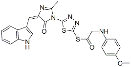 CAS#: 127227-42-3, S-[[5-[(4E)-4-(1H-Indol-3-Ylmethylidene)-2-Methyl-5-Oxoimidazol-1-Yl]-1,3,4-Thiadiazol-2-Yl]] 2-[(4-Methoxyphenyl)Amino]Ethanethioate
