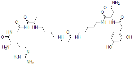 CAS 登录号：129121-68-2， N-(2,4-二羟基苯基乙酰基-L-天冬氨酰胺酰)-N'-(N-(L-精氨酰-甘氨酰-L-丙氨酰)-8-氨基-4-氮杂辛酰)-1,5-戊烷二胺