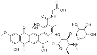 CAS 登录号：130743-10-1， (5S-反式)-N-((5-((4,6-二脱氧-4-(甲基氨基)-3-O-beta-D-吡喃木糖基-beta-D-吡喃半乳糖基)氧基)-5,6,8,13-四氢-1,6,9,14-四羟基-11-甲氧基-3-甲基-8,13-二氧代苯并(a)丁省-2-基)羰基)-甘氨酸