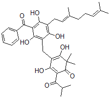 CAS#: 130756-15-9, 4-[[3-(Benzoyl)-5-[(2E)-3,7-Dimethylocta-2,6-Dienyl]-2,4,6-Trihydroxyphenyl]Methyl]-3,5-Dihydroxy-6,6-Dimethyl-2-(2-Methylpropanoyl)Cyclohexa-2,4-Dien-1-One