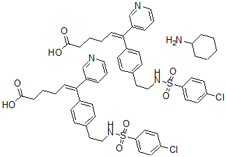 CAS 登录号：133276-53-6， 6-(4-(2-(((4-氯苯基)磺酰基)氨基)乙基)苯基)-6-(3-吡啶基)-5-己烯酸与环己胺的化合物(2:1)