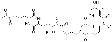 CAS 登录号：135500-10-6， [5-[[3-[5-[3-(乙酰基羟基氨基)丙基]-3,6-二氧代-2-哌嗪基]丙基]羟基氨基]-3-甲基-5-氧代-3-戊烯基-N2-乙酰基-N5-(4,5-二羟基-3-甲基-1-氧代-2-戊烯基)-N5-羟基-L-鸟氨酸基(3-)]-铁