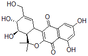 CAS 登录号：137109-46-7， (3R,4R,4aR)-3,4,8,10-四羟基-2-(羟基甲基)-5,5-二甲基-3,4,4a,12b-四氢萘并[3,2-c]异苯并吡喃-7,12-二酮