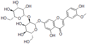 CAS 登录号：137809-96-2， 7-[(2S,3R,4R,5S,6R)-4,5-二羟基-6-(羟基甲基)-3-[(2S,3S,4S,5S,6R)-3,4,5-三羟基-6-(羟基甲基)四氢吡喃-2-基]氧基四氢吡喃-2-基]氧基-5-羟基-2-(4-羟基-3-甲氧基苯基)苯并吡喃-4-酮
