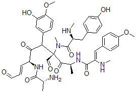 CAS#: 140679-94-3, (2S)-N-[(E,2S,4S,7S)-7-[[(2R)-2-Aminopropanoyl]Amino]-4-Formyl-5-(3-Hydroxy-4-Methoxyphenyl)-2-[[(Z)-3-(4-Methoxyphenyl)-2-Methylaminoprop-2-Enoyl]Amino]-3,6,10-Trioxodec-8-En-4-Yl]-3-(4-Hydroxyphenyl)-N-Methyl-2-Methylaminopropanamide