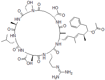 CAS#: 141634-77-7, 1-(N-methylserine)-5-L-arginine-6-((2S,4E,6E,8S,9S)-9-(acetyloxy)-4,5,6,7-tetradehydro-2,6,8-trimethyl-10-phenyl-L-3-aminodecanoic acid)-Cyanoginosin LA