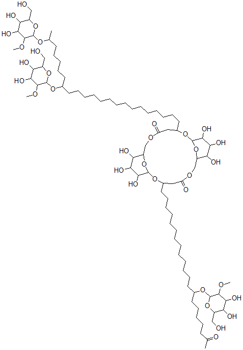 CAS#: 142382-46-5, 3-(16,22-Bis(2-O-Methyl-beta-D-Glucopyranosyl)Oxy)Tricosyl)-9,10,11,20,21,22-Hexahydroxy-14-(14-(14-((2-O-Methyl-beta-D-Glucopyranosyl)Oxy)-20-Oxoheneicosyl)-2,6,13,17,23,24-Hexaoxatricyclo(17.3.1.1(8,12))Tetracosane-5,16-Dione