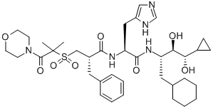 CAS 登录号：143631-62-3， (2S)-N-[(2S)-1-[[(2S,4S)-1-环己基-4-环丙基-3,4-二羟基丁烷-2-基]氨基]-3-(3H-咪唑-4-基)-1-氧代丙烷-2-基]-2-[(2-甲基-1-吗啉-4-基-1-氧代丙烷-2-基)磺酰基甲基]-3-苯丙酰胺
