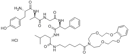 CAS 登录号：145594-25-8， (2S)-N-[(2S)-2-[[2-[[(2R)-2-[[(2S)-2-氨基-3-(4-羟基苯基)丙酰]氨基]丙酰]氨基]乙酰基]氨基]-3-苯基丙酰基]-4-甲基-2-[[6-氧代-6-(2,5,11,14-四氧杂-8-氮杂双环[13.4.0]十九-1(19),15,17-三烯-8-基)己基]氨基]戊烷酰胺盐酸盐