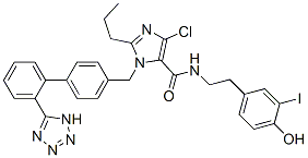 CAS#: 145644-13-9, 5-Chloro-N-[2-(4-Hydroxy-3-Iodophenyl)Ethyl]-2-Propyl-3-[[4-[2-(2H-Tetrazol-5-Yl)Phenyl]Phenyl]Methyl]Imidazole-4-Carboxamide