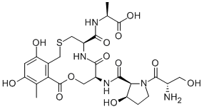 CAS#: 147214-63-9, (2S)-2-[[(5S,8R)-5-[[(2S,3R)-1-(2-Amino-3-Hydroxypropanoyl)-3-Hydroxypyrrolidine-2-Carbonyl]Amino]-13,15-Dihydroxy-16-Methyl-2,6-Dioxo3-Oxa-10-Thia-7-Azabicyclo[10.4.0]Hexadeca-1(16),12,14-Triene-8-Carbonyl]Amino]Propanoic Acid