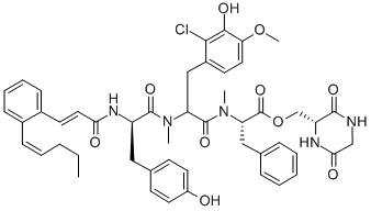 CAS#: 147317-36-0, [(2R)-3,6-Dioxopiperazin-2-Yl]Methyl (2R,4R)-2-[[(2S)-3-(2-Chloro-3-Hydroxy-4-Methoxyphenyl)-2-Methylaminopropanoyl]-Methylamino]-5-(4-Hydroxyphenyl)-3-Oxo-4-[[(E)-3-[2-[(E)-Pent-2-Enyl]Phenyl]Prop-2-Enoyl]Amino]-2-(Phenylmethyl)Pentanoate