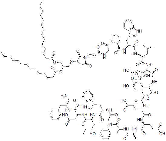 CAS#: 147666-79-3, N-[3-[3-[[2,3-Bis[(1-oxotetradecyl)oxy]propyl]thio]-2,5-dioxo-1-pyrrolidinyl]-1-oxopropyl]-15-L-norleucine-2-17-Gastrin-17 I(human)