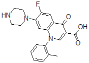 CAS 登录号：155188-32-2， 6-氟-1-(2-甲基苯基)-4-氧代-7-哌嗪-1-基喹啉-3-羧酸