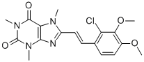 CAS 登录号：155271-45-7， 8-[(E)-2-(2-氯-3,4-二甲氧基苯基)乙烯基]-1,3,7-三甲基嘌呤-2,6-二酮