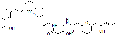 CAS#: 155660-91-6, 3-Hydroxy-N-[3-[8-[(E)-6-Hydroxy-3,5-Dimethylhept-4-Enyl]-3-Methyl-1,7-Dioxaspiro[5.5]Undecan-2-Yl]Propyl]-4-[[2-[6-[(E)-2-Hydroxypent-3-Enyl]-4-Methyloxan-2-Yl]Acetyl]Amino]-2-Methylbutanamide