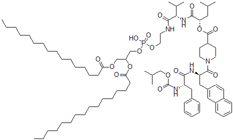 CAS 登录号：159440-09-2， [(2S)-1-[[(2S)-1-[2-[2,3-二(棕榈酰氧基)丙氧基-羟基磷酰]氧基乙基氨基]-3-甲基-1-氧代丁烷-2-基]氨基]-4-甲基-1-氧代戊烷-2-基]1-[(2R)-2-[[(2S)-2-(2-甲基丙氧羰基氨基)-3-苯基丙酰基]氨基]-3-萘-2-基丙酰]哌啶-4-羧酸酯