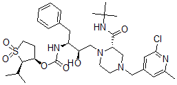 CAS 登录号：159565-70-5， [(2R,3R)-1,1-二氧代-2-丙-2-基四氢噻吩-3-基]N-[(2S,3R)-4-[(2S)-2-(叔丁基氨基甲酰)-4-[(2-氯-6-甲基吡啶-4-基)甲基]哌嗪-1-基]-3-羟基-1-苯基丁烷-2-基]氨基甲酸酯