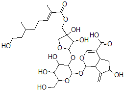 CAS#: 160492-62-6, 1-[3-[3,4-Dihydroxy-4-[[(E)-8-Hydroxy-2,6-Dimethyloct-2-Enoyl]Oxymethyl]Oxolan-2-Yl]Oxy-4,5-Dihydroxy-6-(Hydroxymethyl)Oxan-2-Yl]Oxy-6-Hydroxy-7-Methylidene-4a,5,6,7a-Tetrahydro-1H-Cyclopenta[d]Pyran-4-Carboxylic Acid