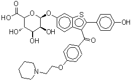 CAS 登录号：174264-50-7， 2-(4-羟基苯基)-3-{4-[2-(1-哌啶基)乙氧基]苯甲酰基}-1-苯并噻吩-6-基(5xi)-beta-D-来苏-吡喃己酮糖苷酸