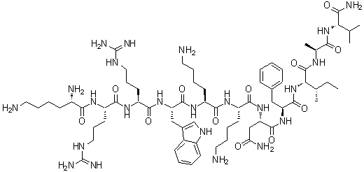 CAS#: 198694-74-5, L-Lysyl-L-Arginyl-L-Arginyl-L-Tryptophyl-L-Lysyl-L-Lysyl-L-Asparaginyl-L-Phenylalanyl-L-Isoleucyl-L-Alanyl-L-Valinamide