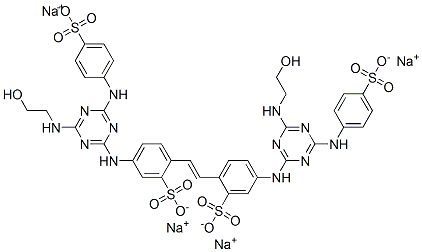 CAS 登录号：20182-56-3， 5-[[4-(2-羟基乙基氨基)-6-[(4-磺酸苯基)氨基]-1,3,5-三嗪-2-基]氨基]-2-[(E)-2-[4-[[4-(2-羟基乙基氨基)-6-[(4-磺酸苯基)氨基]-1,3,5-三嗪-2-基]氨基]-2-磺酸-苯基]乙烯基]苯磺酸四钠
