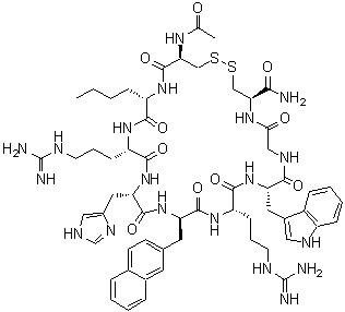 CAS#: 212370-59-7, (4R,10S,13S,16R,19S,22S,25S,28R)-28-Acetamido-25-butyl-13,22-bis(3-carbamimidamidopropyl)-19-(1H-imidazol-4-ylmethyl)-10-(1H-indol-3-ylmethyl)-16-(2-naphthylmethyl)-6,9,12,15,18,21,24,27-octaoxo-1,2-dithia-5,8,11,14,17,20,23,26-octaazacyclononacosane-4-carboxamide