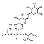 CAS#: 27539-32-8, (2R,3R,4R,5R,6S)-2-[[(2R,3S,4S,5R,6S)-6-[5,7-Dihydroxy-2-(4-Hydroxy-3-Methoxy-Phenyl)Chromenylium-3-Yl]Oxy-3,4,5-Trihydroxy-Tetrahydropyran-2-Yl]Methoxy]-6-Methyl-Tetrahydropyran-3,4,5-Triol Chloride