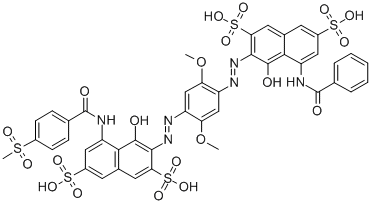 CAS#: 31675-93-1, (3E)-3-[[4-[(2E)-2-[8-(Benzoylamino)-1-Oxo-3,6-Disulfonaphthalen-2-Ylidene]Hydrazinyl]-2,5-Dimethoxyphenyl]Hydrazinylidene]-5-[(4-Methylsulfonylbenzoyl)Amino]-4-Oxonaphthalene-2,7-Disulfonic Acid