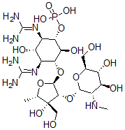 CAS 登录号：33014-54-9， [(1S,2R,3S,4S,5R,6S)-2,4-二(二氨基亚甲基氨基)-5-[(2R,3R,4R,5S)-3-[(2S,3S,4S,5R,6S)-4,5-二羟基-6-(羟基甲基)-3-甲基氨基四氢吡喃-2-基]氧基-4-羟基-4-(羟基甲基)-5-甲基四氢呋喃-2-基]氧基-3,6-二羟基环己基]磷酸二氢酯