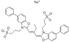 CAS#: 33628-03-4, 5-Phenyl-2-[2-[[5-Phenyl-3-(3-Sulfopropyl)-2(3H)-Benzoxazolylidene]Methyl-1-Butenyl]-3-(3-Sulfopropyl)Benzoxazolium Hydroxide, Inner Salt], Sodium Salt