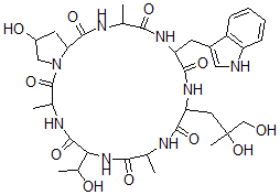 CAS#: 35173-40-1, 12-(2,3-Dihydroxy-2-Methylpropyl)-23-Hydroxy-6-(1-Hydroxyethyl)-15-(1H-Indol-3-Ylmethyl)-3,9,18-Trimethyl-1,4,7,10,13,16,19-Heptazabicyclo[19.3.0]Tetracosane-2,5,8,11,14,17,20-Heptone