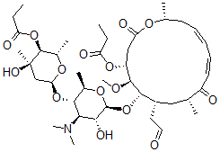 CAS 登录号：36025-69-1， [(2S,3S,4R,6S)-6-[(2R,3S,4R,5R,6S)-4-二甲基氨基-5-羟基-6-[[(4R,5S,6S,7R,9R,11E,13E,16R)-5-甲氧基-9,16-二甲基-2,10-二氧代-7-(2-氧代乙基)-4-丙酰氧基-1-氧杂环十六碳-11,13-二烯-6-基]氧基]-2-甲基四氢吡喃-3-基]氧基-4-羟基-2,4-二甲基四氢吡喃-3-基]丙酸酯