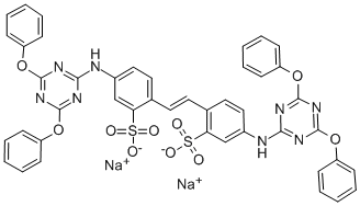 CAS#: 3654-76-0, 2,2'-(1,2-Ethenediyl)bis[5- [(4,6-diphenoxy-1,3,5-triazin-2-yl)amino]-Benzenesulfonic acid disodium salt